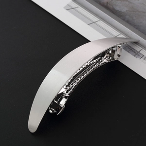 Minimalist silver metal oval hair clip with a brushed finish and spring clasp