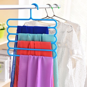 Blue 5-tier plastic pants hanger for closet organization and scarf storage