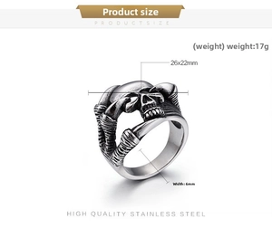 Detailed size specifications for vintage skull eagle claw ring with dimensions and weight