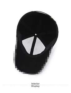 Interior view of the black baseball cap showing reinforced seams and inner fabric