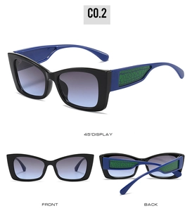 Cat eye sunglasses with crocodile texture temples and gradient lenses from three angles