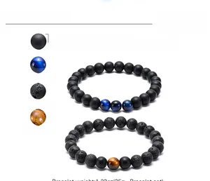 Detail specifications of 8mm lava rock and tiger eye stone beaded bracelets set