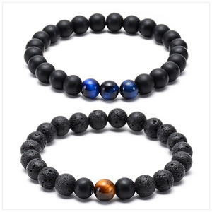 Natural Stone Beaded Bracelet Lava Volcanic Stone Tiger Eye Matte Agate Handmade Elastic Cord Bracelet For Couples Women Men Jewelry