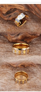 Three-angle display of a geometric tungsten steel ring with a faceted prism surface