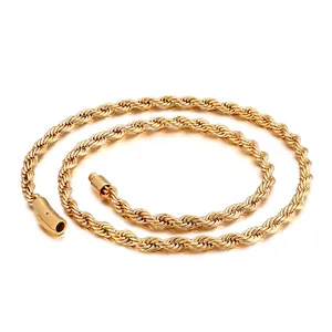 Twisted Rope Chain Necklace Stainless Steel Hip Hop Punk Style Jewelry For Men And Women