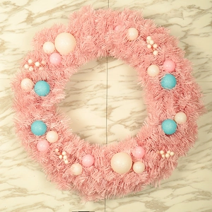 Pink Macaron Christmas Wreath Artificial PVC Garland With Colorful Balls For Front Door Wall Decoration Holiday Party