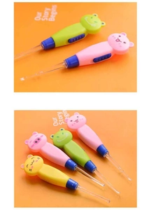 Detail of cartoon LED earwax removal tool with different animal shapes and light function