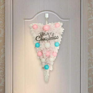 Pink White Inverted Christmas Tree Decoration With Macaron Balls And LED Lights PVC Pine Wall Door Ornament Holiday Home