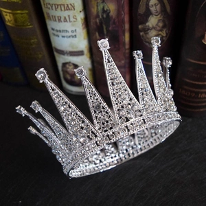 European vintage silver round bridal crown with sparkling rhinestones for wedding princess