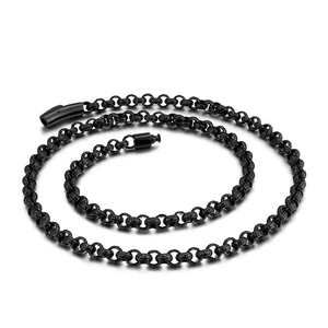 Retro black stainless steel Byzantine chain necklace with cylindrical clasp closure