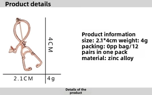 Detail specifications for stethoscope brooch in rose gold zinc alloy measuring 2.1x4cm