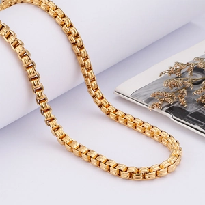 Elegant 6mm gold plated stainless steel box chain necklace for women on white background