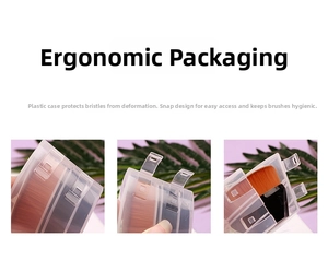Detail of the magic petal foundation brush with a protective snap-on case for dustproof storage