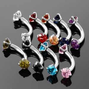 Curved stainless steel eyebrow rings with multi-color cubic zirconia stones in bulk