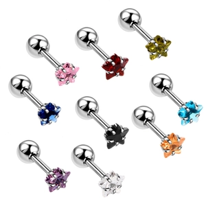 Star shaped stainless steel stud earrings set with colorful cubic zirconia in nine colors