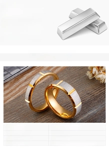 Macro detail of two-tone stainless steel ring with gold plating and brushed finish