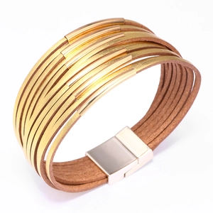 Multi Layer Wrap Bracelet PU Leather Alloy Metal Tubes Magnetic Clasp Bohemian Style Fashion Jewelry For Women