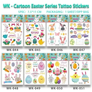 Cartoon Easter temporary tattoos for kids featuring bunnies and colorful eggs 7.5x11cm
