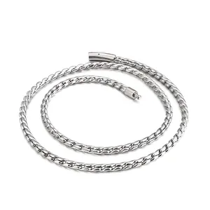Men Necklace Stainless Steel Twist Wheat Weave Chain With Cylindrical Clasp Punk Hip Hop Fashion Jewelry