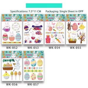Waterproof Easter cartoon tattoo stickers set with bunnies and eggs for kids, six designs
