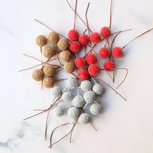Handmade artificial pearl foam berries in gold, red, and silver for DIY floral decoration