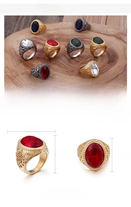 Spécifications de taille de la bague guerrier nordique vintage avec grosse pierre gemme