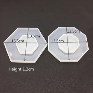 DIY silicone resin mold set featuring hexagonal and octagonal shapes for craft trays