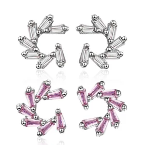 Mini Zirconia Windmill Stud Earrings For Women Simple Copper Jewelry With 925 Sterling Silver Post Geometric Inlaid Earrings