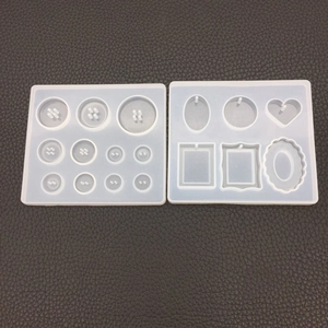 Detail view of transparent silicone molds for DIY resin buttons and geometric pendants