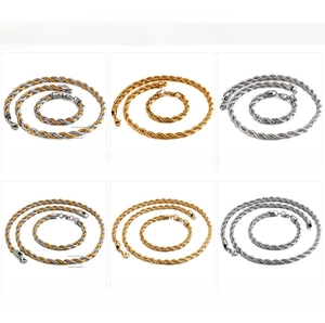 6mm and 8mm two-tone twist rope chain necklace and bracelet jewelry sets in a grid view