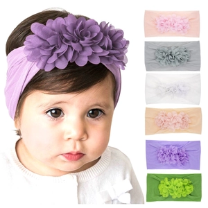 Baby Headband Nylon Elastic Soft Chiffon Flower Hair Band For Infant Toddler Girls Cute Solid Color