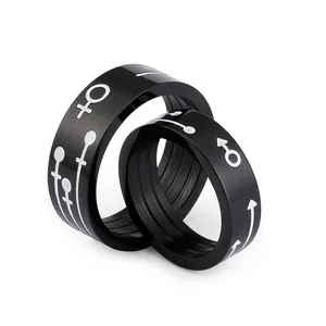 Paar Ringe Aus Titanstahl Schwarzes Band Mit Geschlechtssymbolen Geometrischer Minimalistischer Stil Schmuck Für Herren Damen