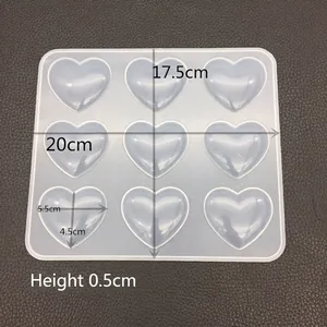 Translucent 9-cavity heart silicone mold for resin casting and DIY crafts, 20x17.5cm size