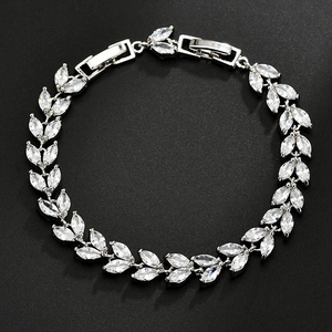 Elegant silver wheat ear bracelet featuring AAA marquise-cut cubic zirconia in 18k white gold