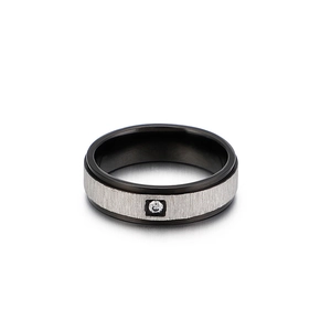 Minimalist black and silver titanium steel ring with a single zircon inlay for men and women