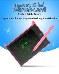 Detail of 4.4 inch mini pink LCD writing tablet with cartoon drawings and digital pen