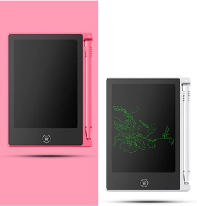 Close-up of 4.4 inch LCD writing tablet showing pink and white models with stylus pen