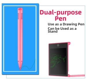 Pink LCD writing tablet stylus being used as a support stand for the 4.4 inch screen