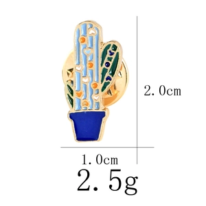 Detailed view of enamel cactus brooch dimensions showing height 2.0cm and width 1.0cm