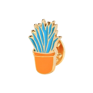 Golden metal cactus succulent potted plant enamel brooch pin for women accessories