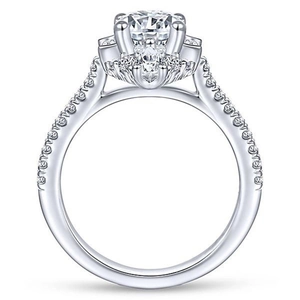 Elegant silver round zircon engagement ring with pave setting on white background