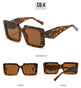 Three views of square oversized sunglasses in leopard tortoiseshell print and brown lenses