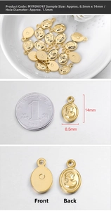 Detailed view of 8.5x14mm gold cameo oval pendant charms for jewelry making DIY