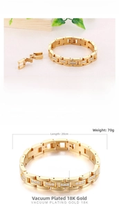 Detailed view of gold-plated bracelet showing 12mm width and high-quality zircon setting