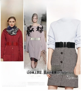 Three colors of women's elastic cinch belts with metal buckle for dresses and coats