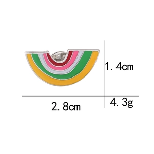 Rainbow enamel lapel pin brooch featuring colorful stripes and precise size specifications