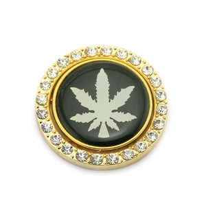 Macro shot of gold-plated spinning dollar leaf accessory with crystal rhinestones