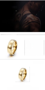 Detailed view of 7mm men's tungsten steel ring with 18K gold plating and smooth finish