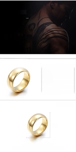 Detail showing 8mm tungsten steel ring with 18K gold plating and 22mm diameter specs