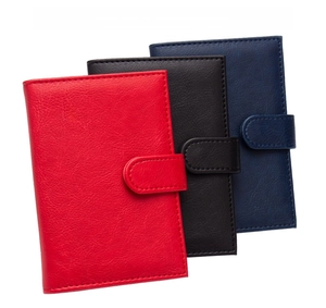 Three-color PU leather RFID passport holders with secure buckle closure and litchi texture